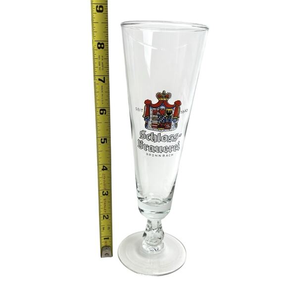 Pilsner Beer Glass Schloss Brauerei Bronnbach Clear Rim Decorated Barware 8.5 In - Picture 4 of 5